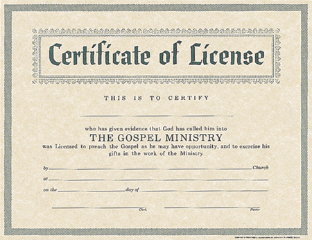 Certificate of License: Ministry Broadman Holman Publishers
